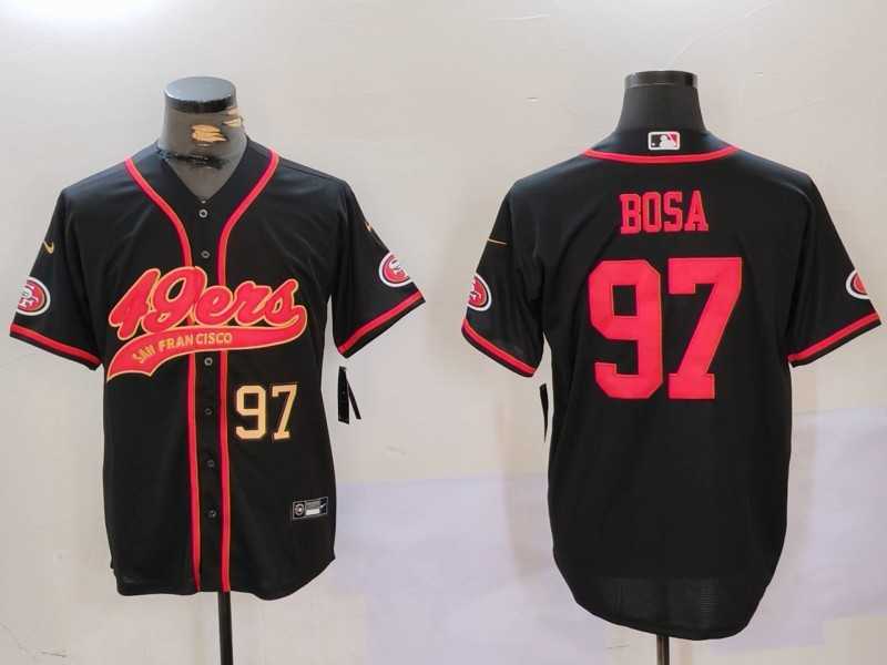 Mens San Francisco 49ers #97 Nick Bosa Black With Patch Cool Base Stitched Baseball Jersey